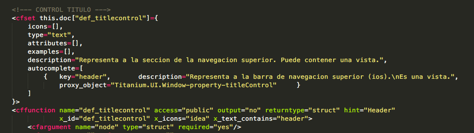 Definición manual en español de un comando DSL para un control de UI de Titanium